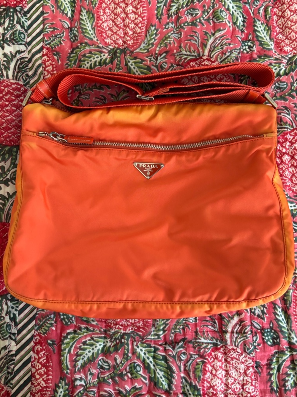 Prada Vibrant Orange Nylon Crossbody with Silver-Tone Logo